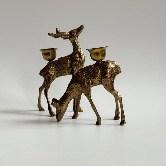 Vintage Mid-Century Brass Deer Candlesticks | Set of 2