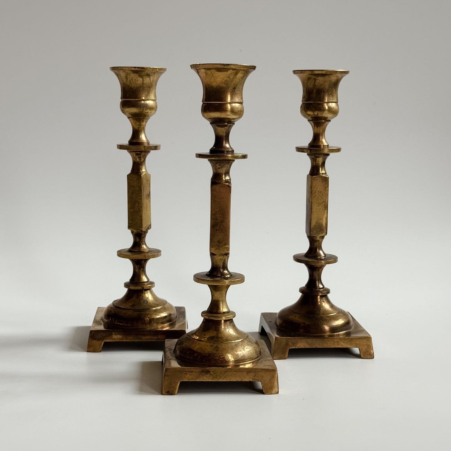 Vintage Solid Brass Candlestick Trio