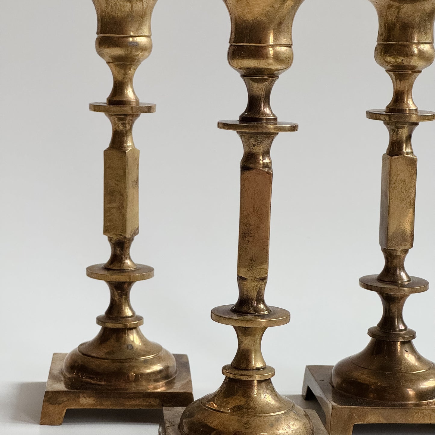 Vintage Solid Brass Candlestick Trio