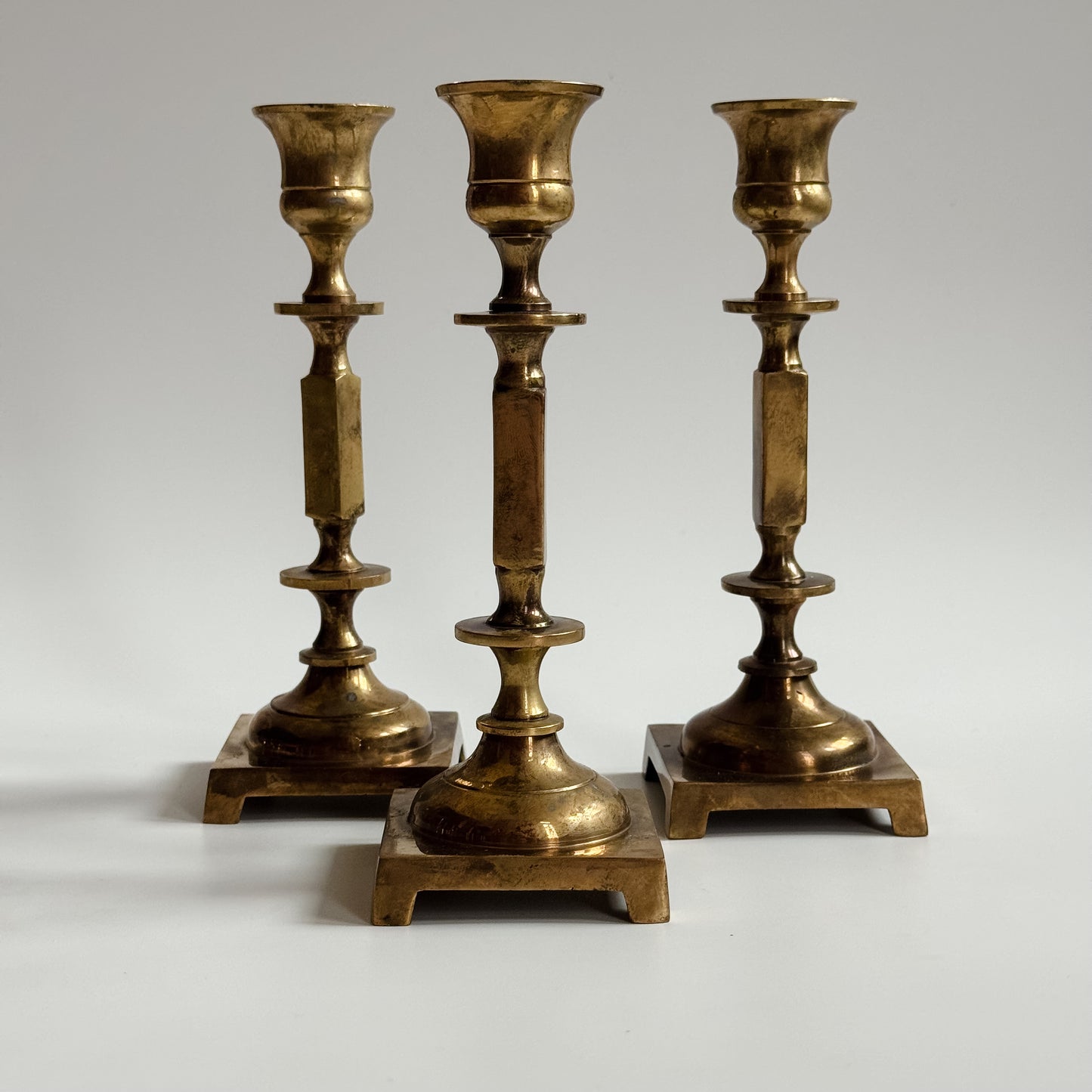 Vintage Solid Brass Candlestick Trio
