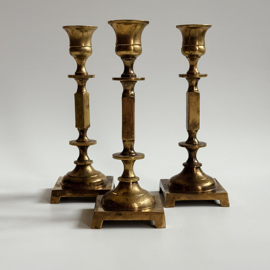 Vintage Solid Brass Candlestick Trio
