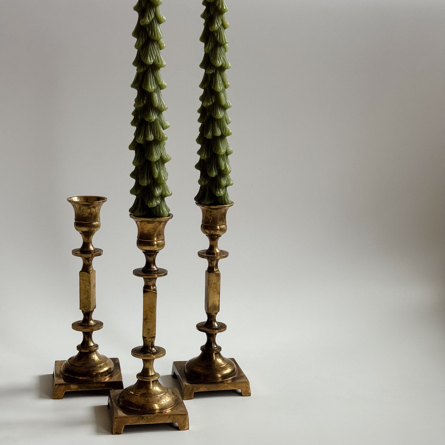 Vintage Solid Brass Candlestick Trio