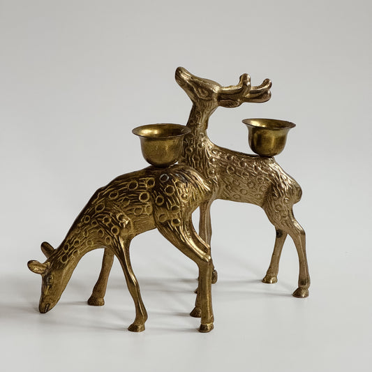 Vintage Mid-Century Brass Deer Candlesticks | Set of 2
