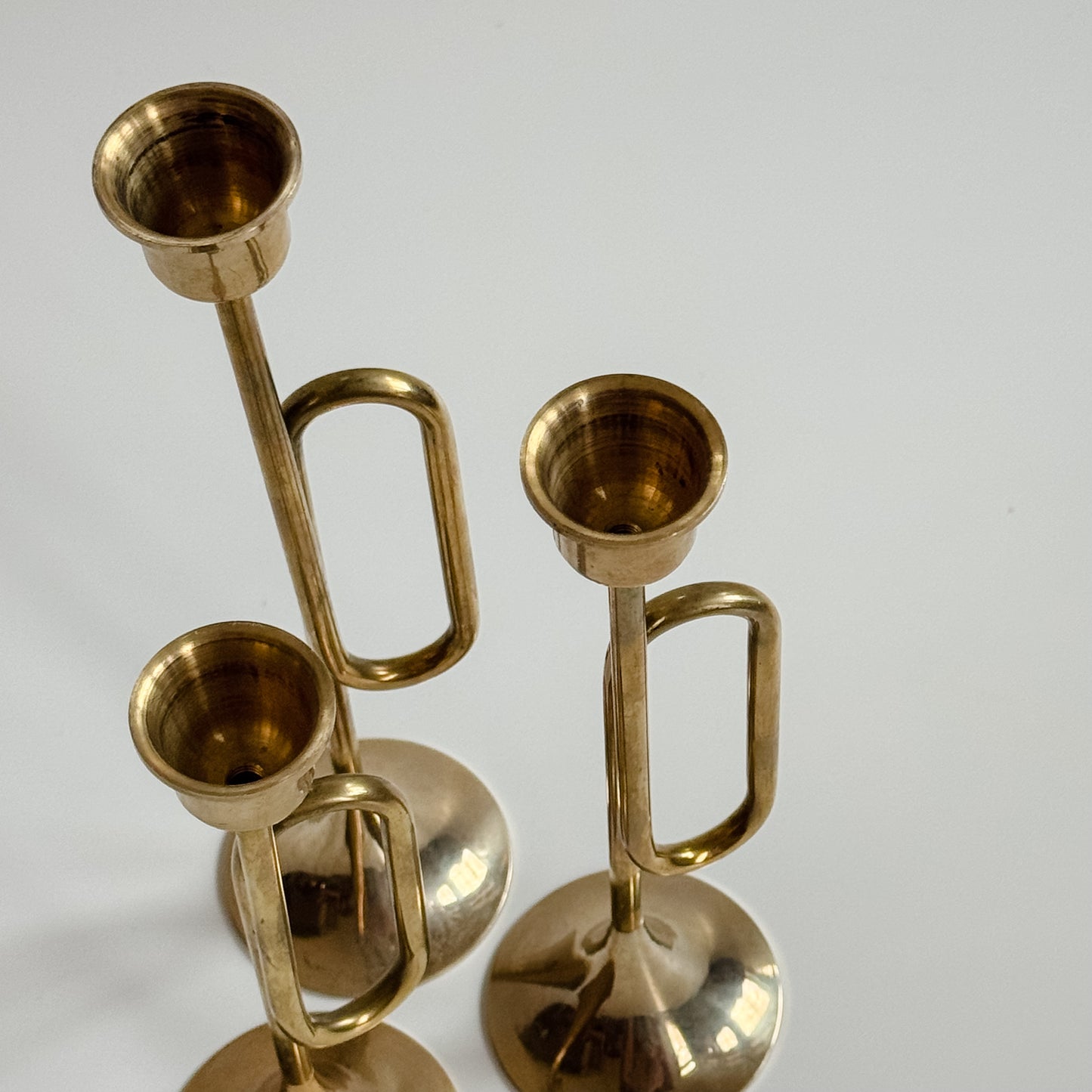 Vintage Solid Brass Horn Candlesticks | Set of 3