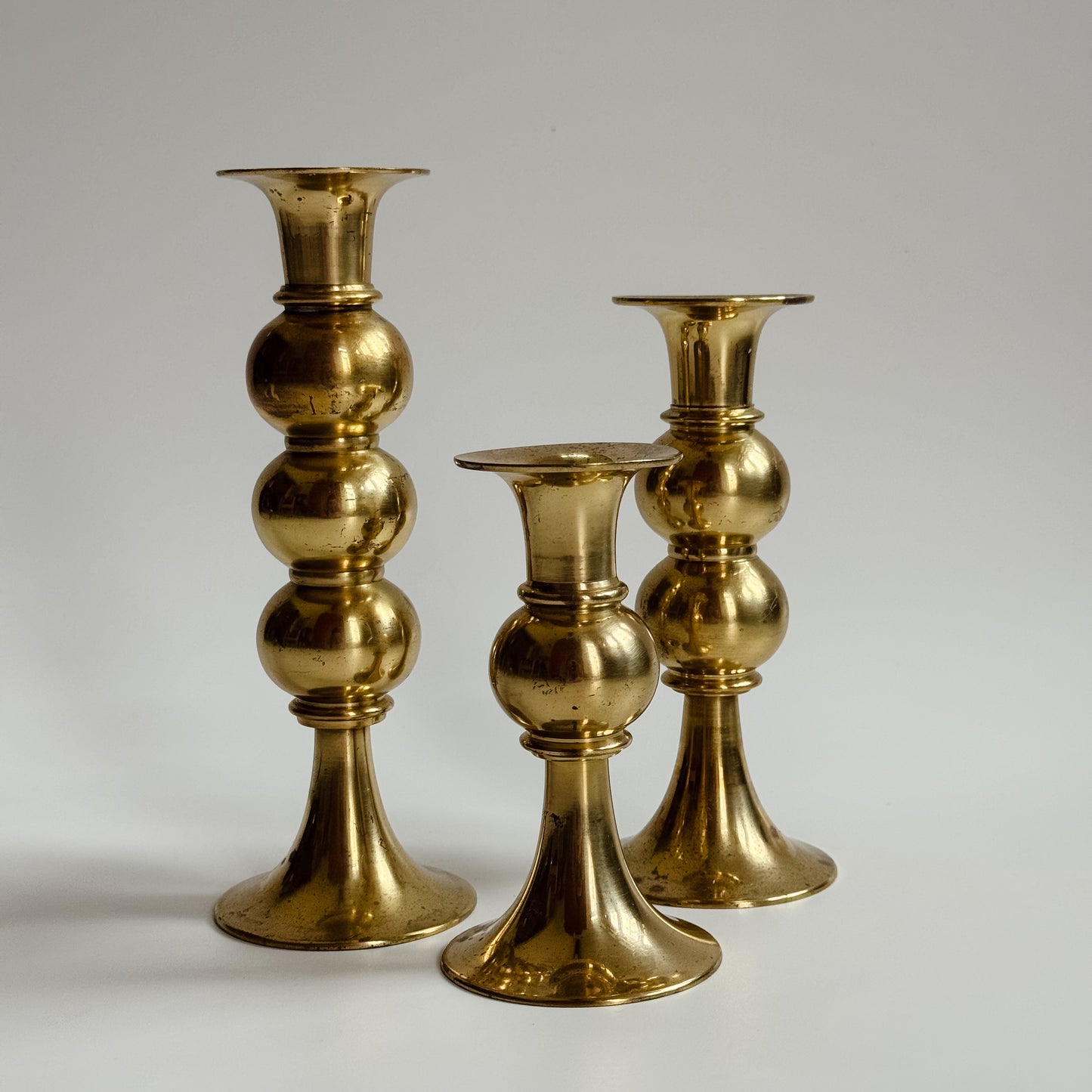 Vintage Brass Mid-Century Candlestick Trio
