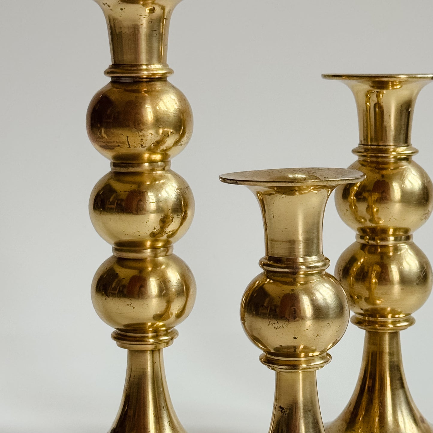 Vintage Brass Mid-Century Candlestick Trio