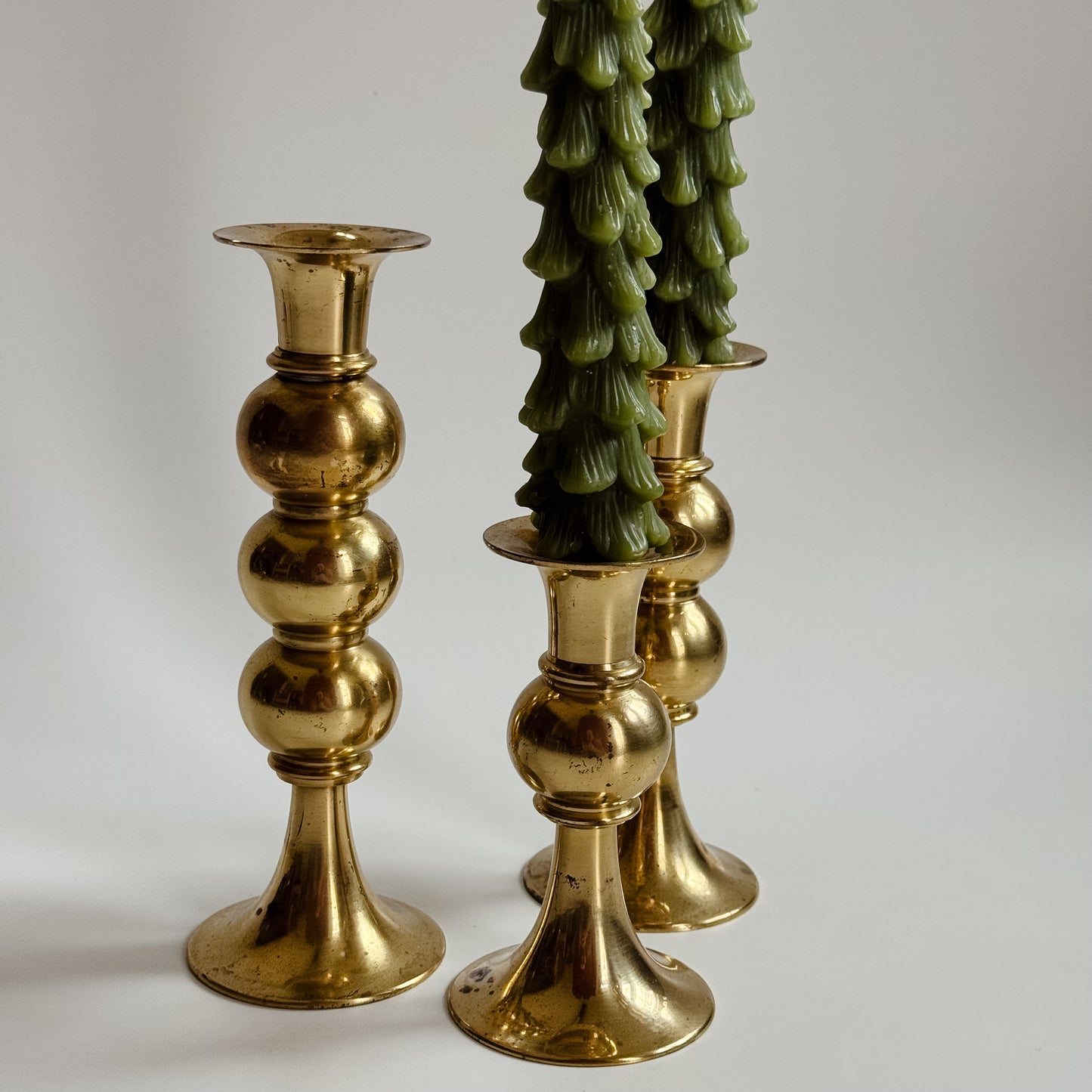 Vintage Brass Mid-Century Candlestick Trio