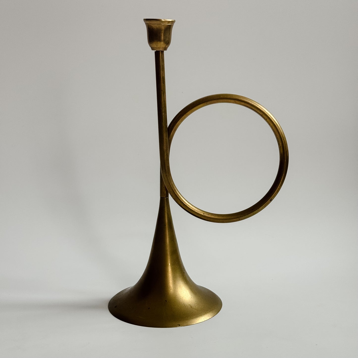 Vintage Brass Horn Candlestick