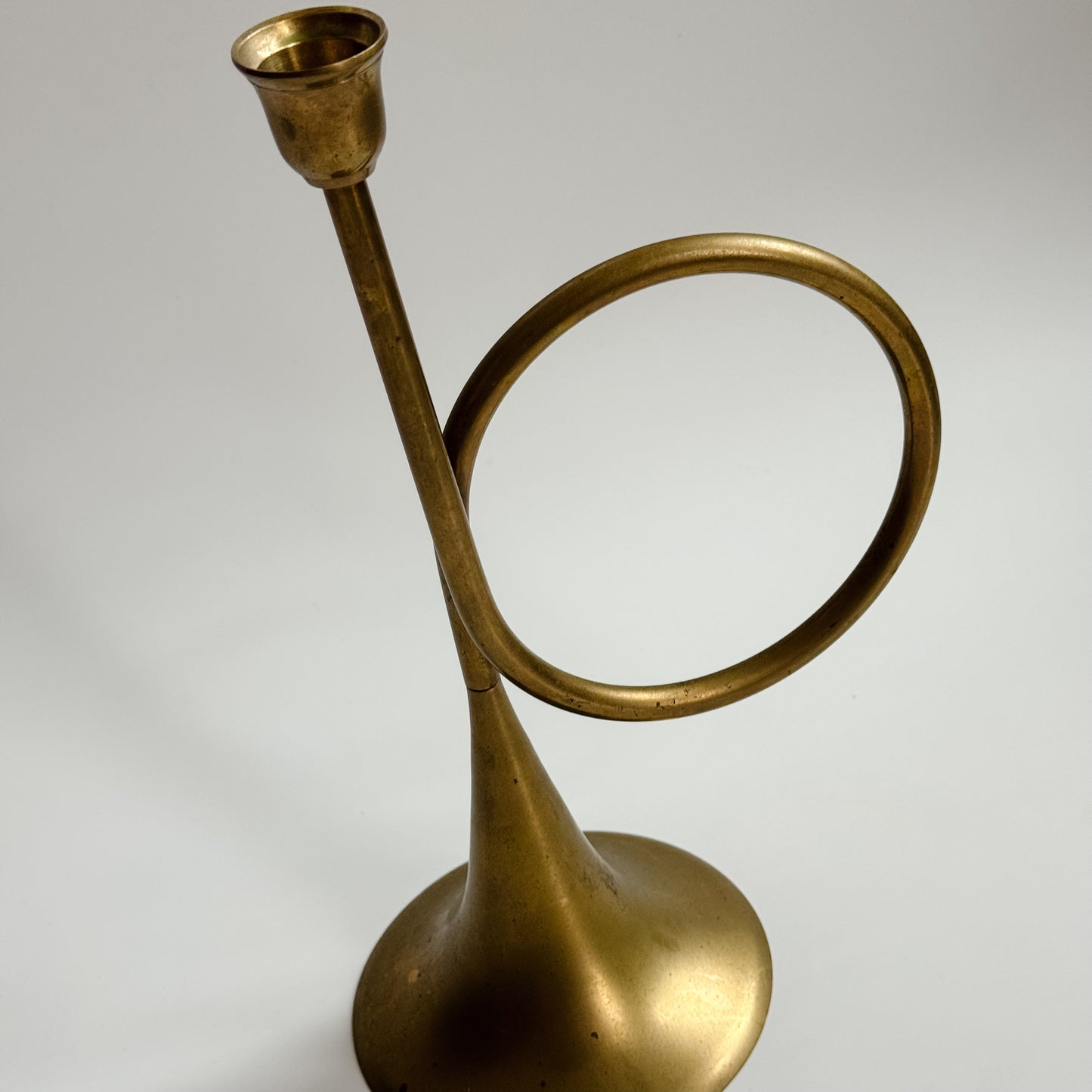 Vintage Brass Horn Candlestick