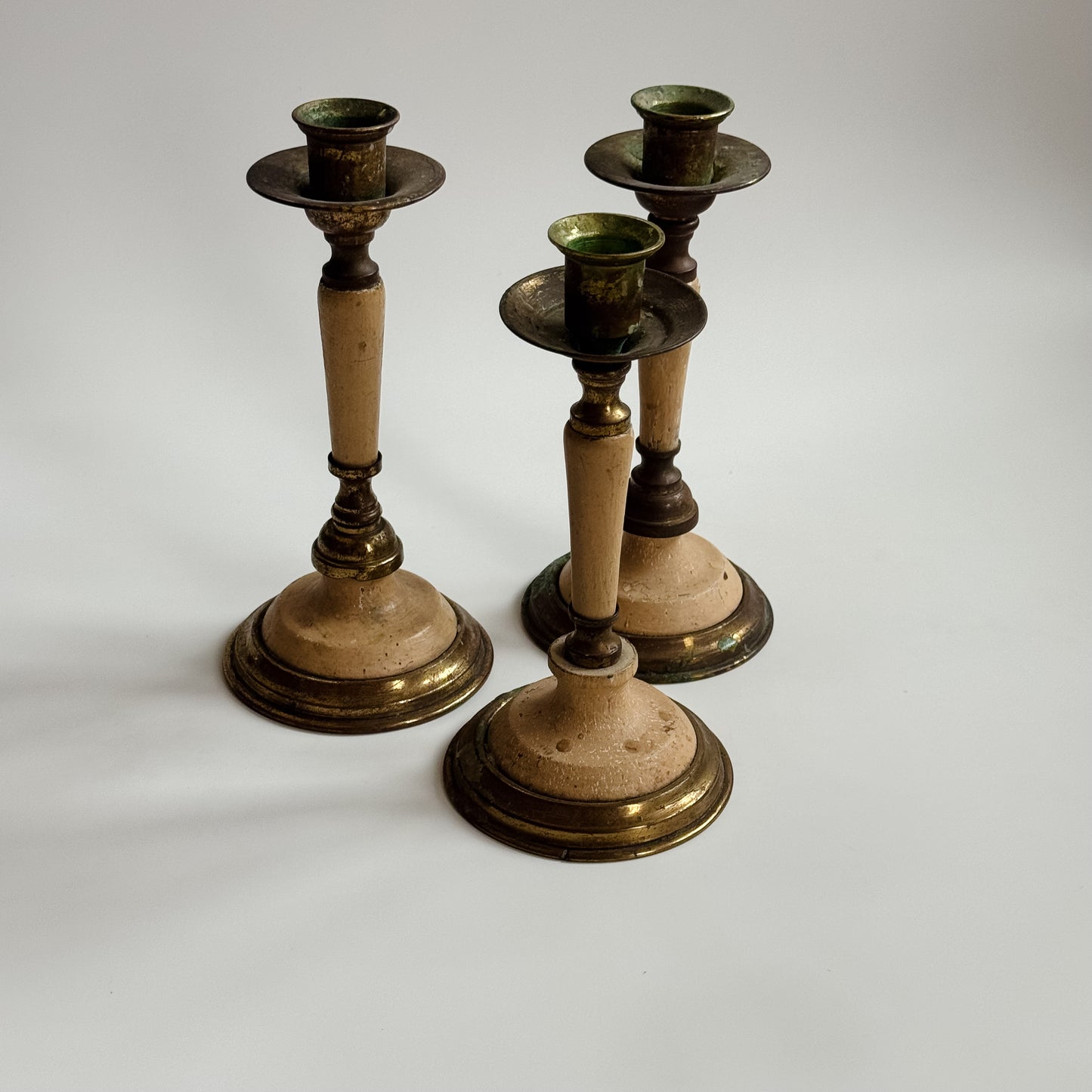 Vintage Primitive Brass Painted Candlesticks | Set of 3