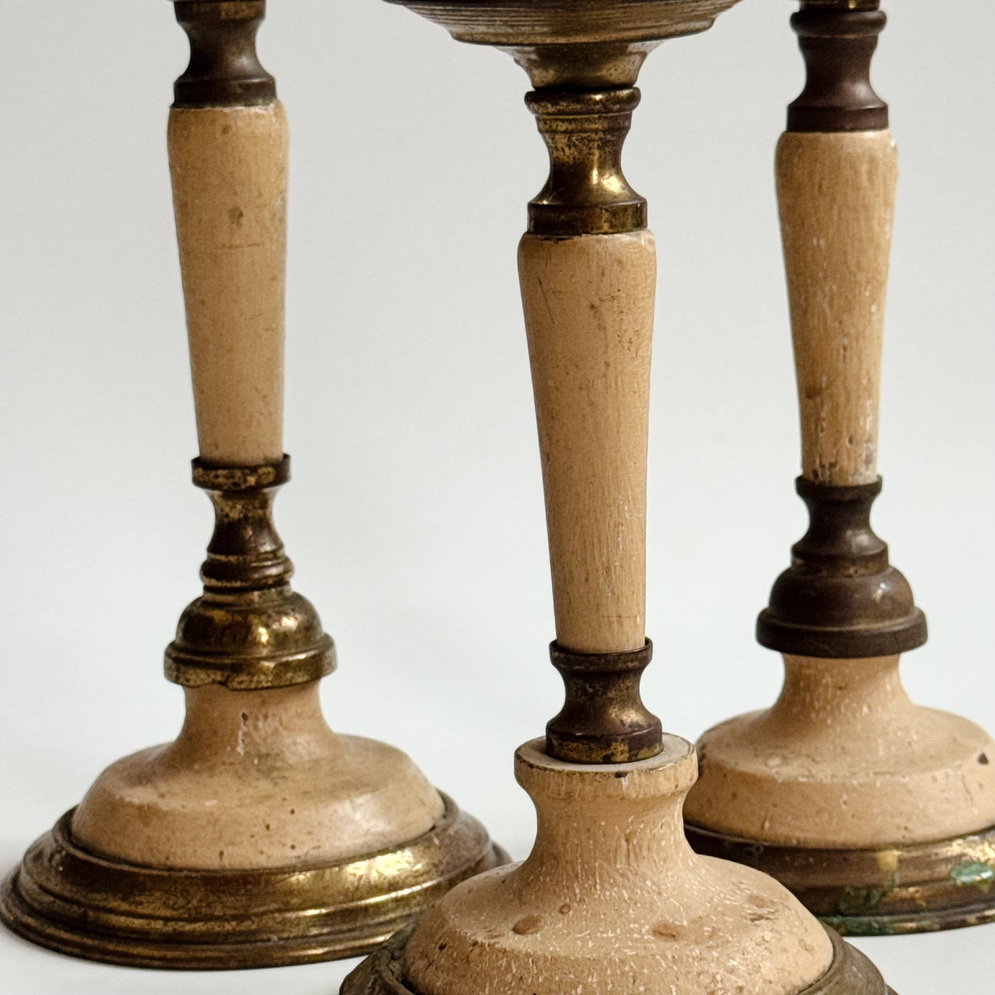 Vintage Primitive Brass Painted Candlesticks | Set of 3