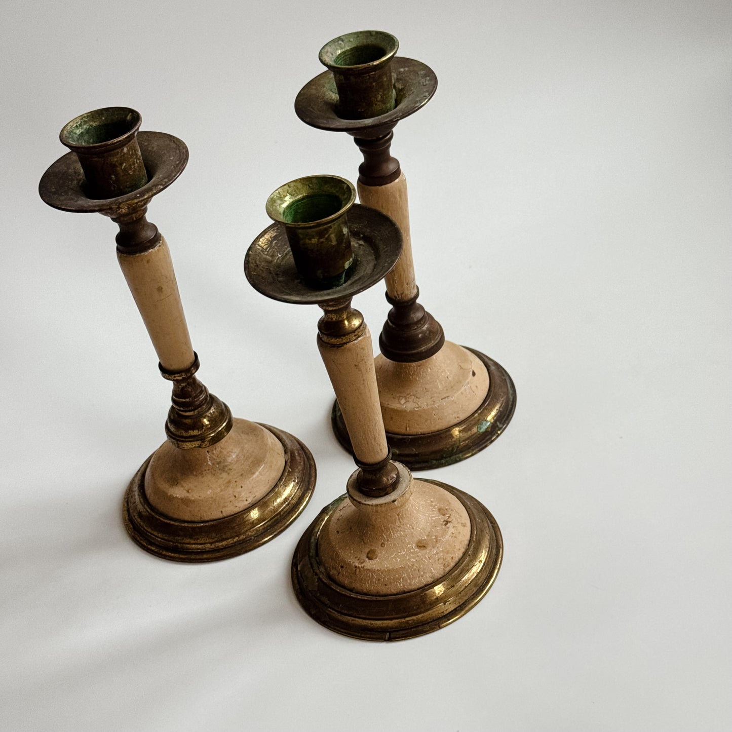 Vintage Primitive Brass Painted Candlesticks | Set of 3