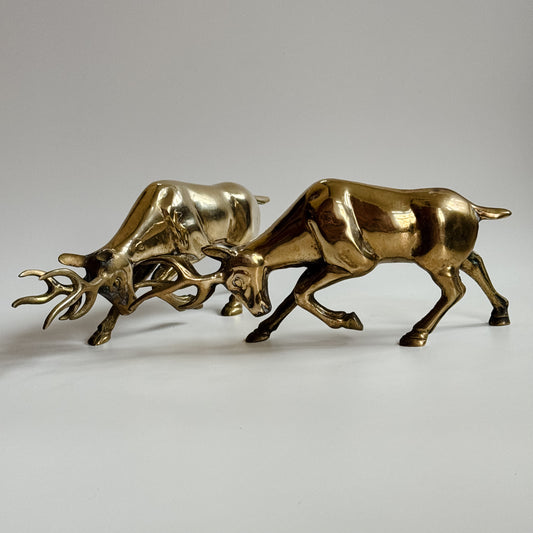 Vintage Solid Brass Stag Duo