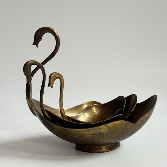 Vintage Solid Brass Nesting Swan Dishes | Set of 3