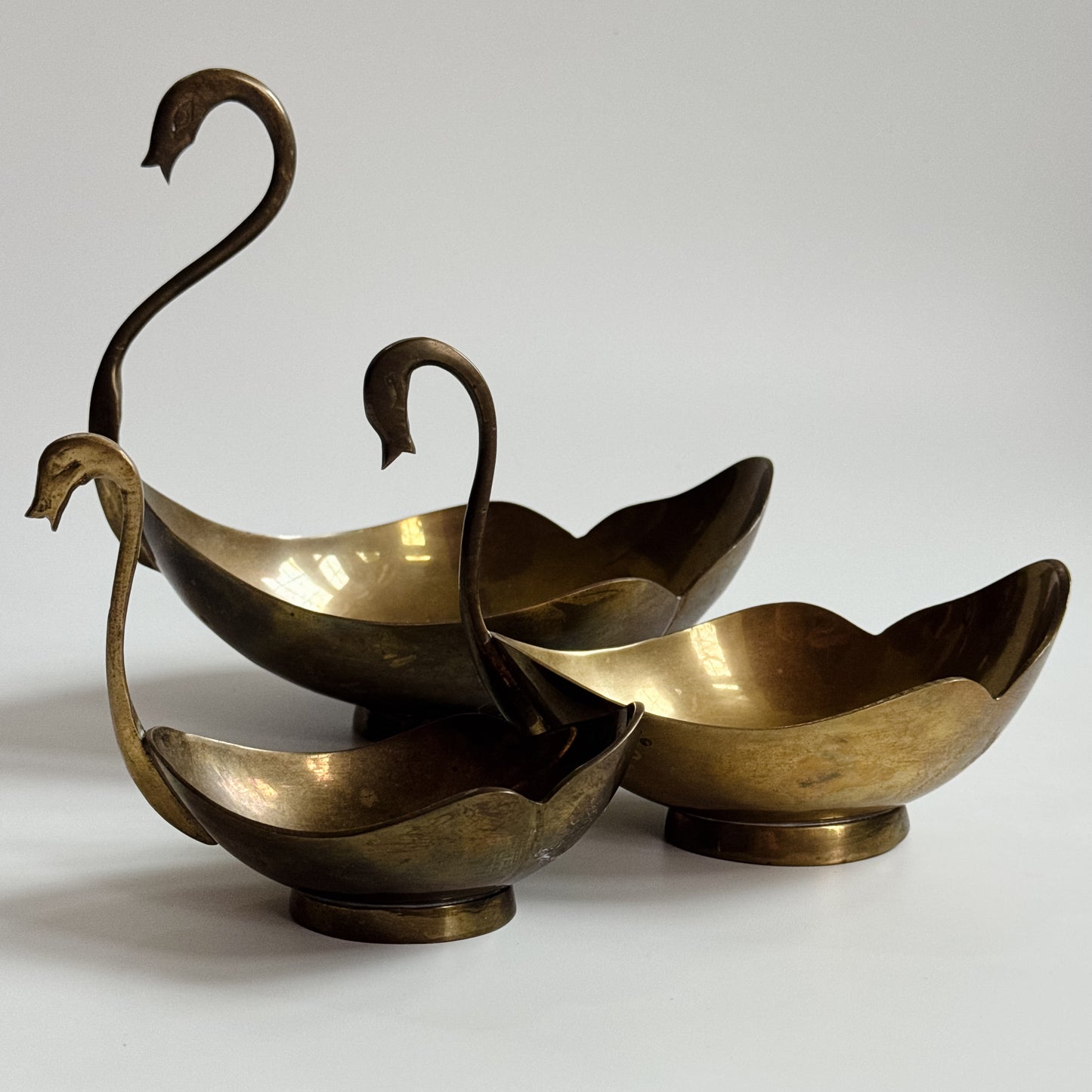 Vintage Solid Brass Nesting Swan Dishes | Set of 3