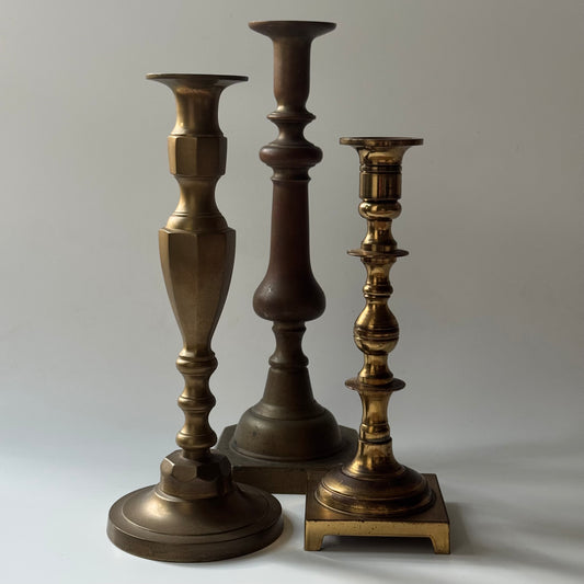 Vintage Solid Brass Candlestick Bundle | Set of 3