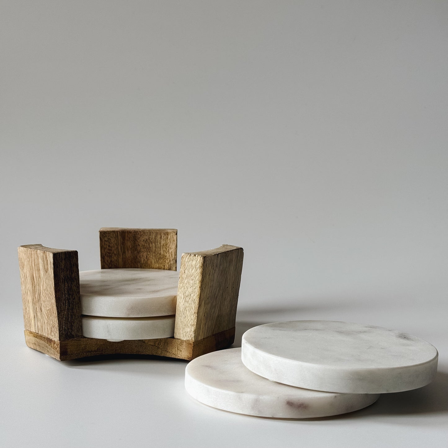 Natural Marble Coasters w/ Holder | Set of 4