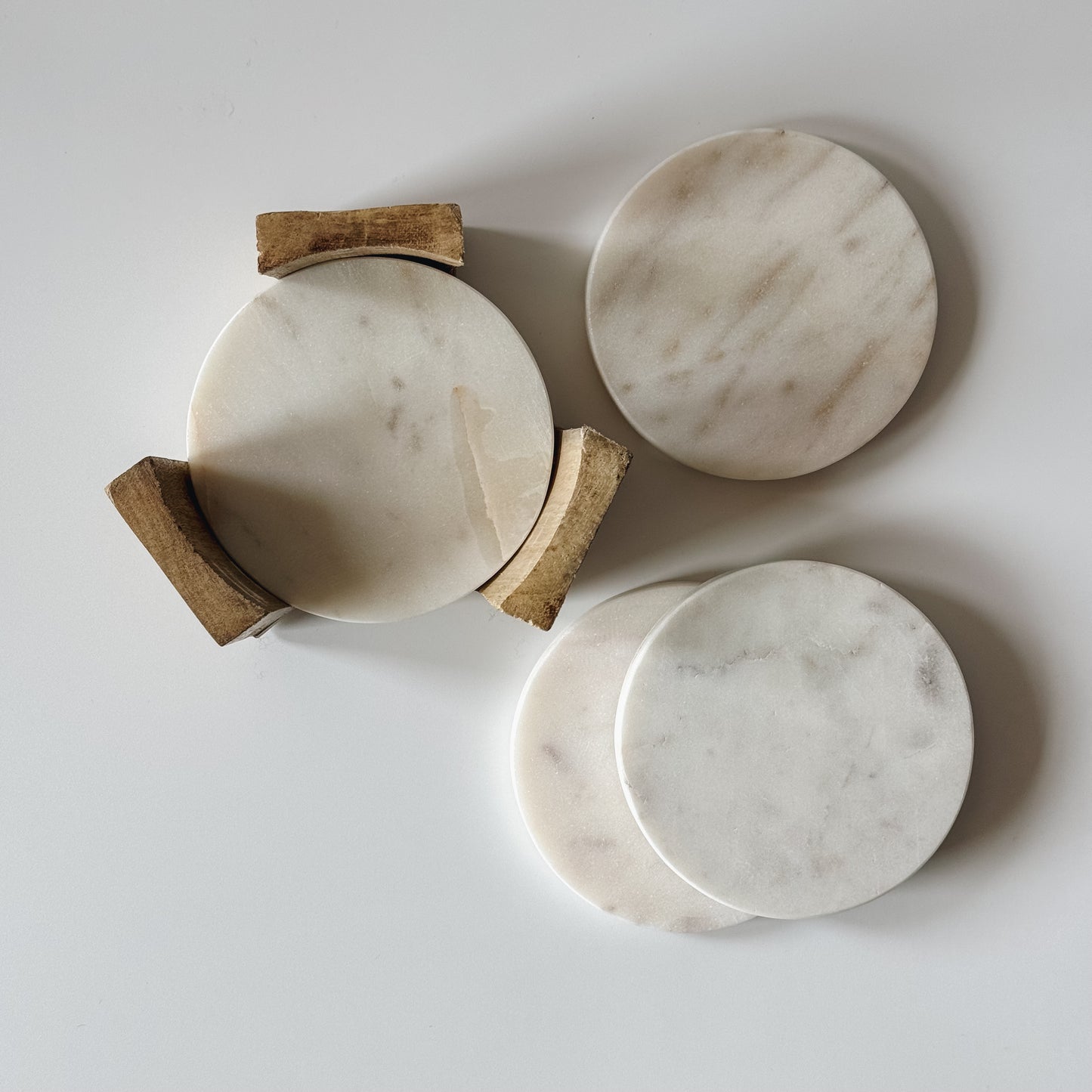 Natural Marble Coasters w/ Holder | Set of 4