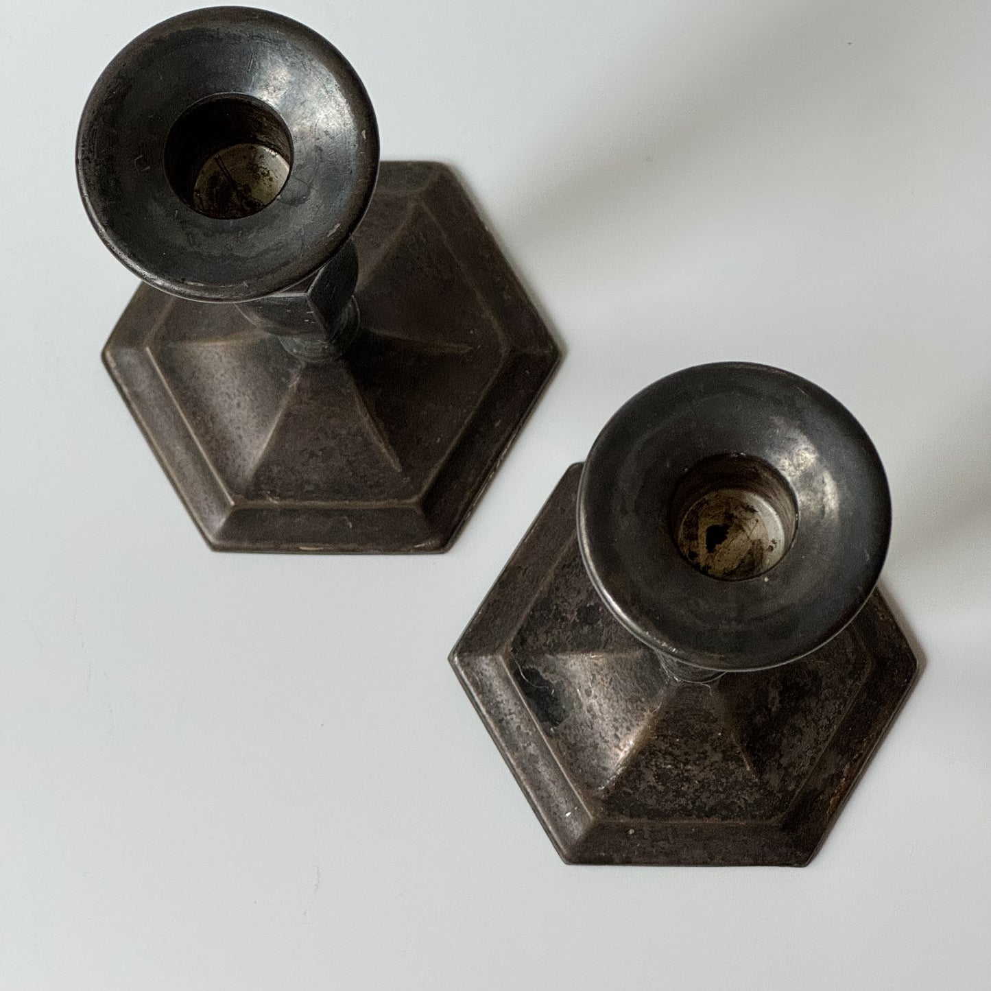 Vintage Patinaed Silver-Plated Candlesticks | Set of 2