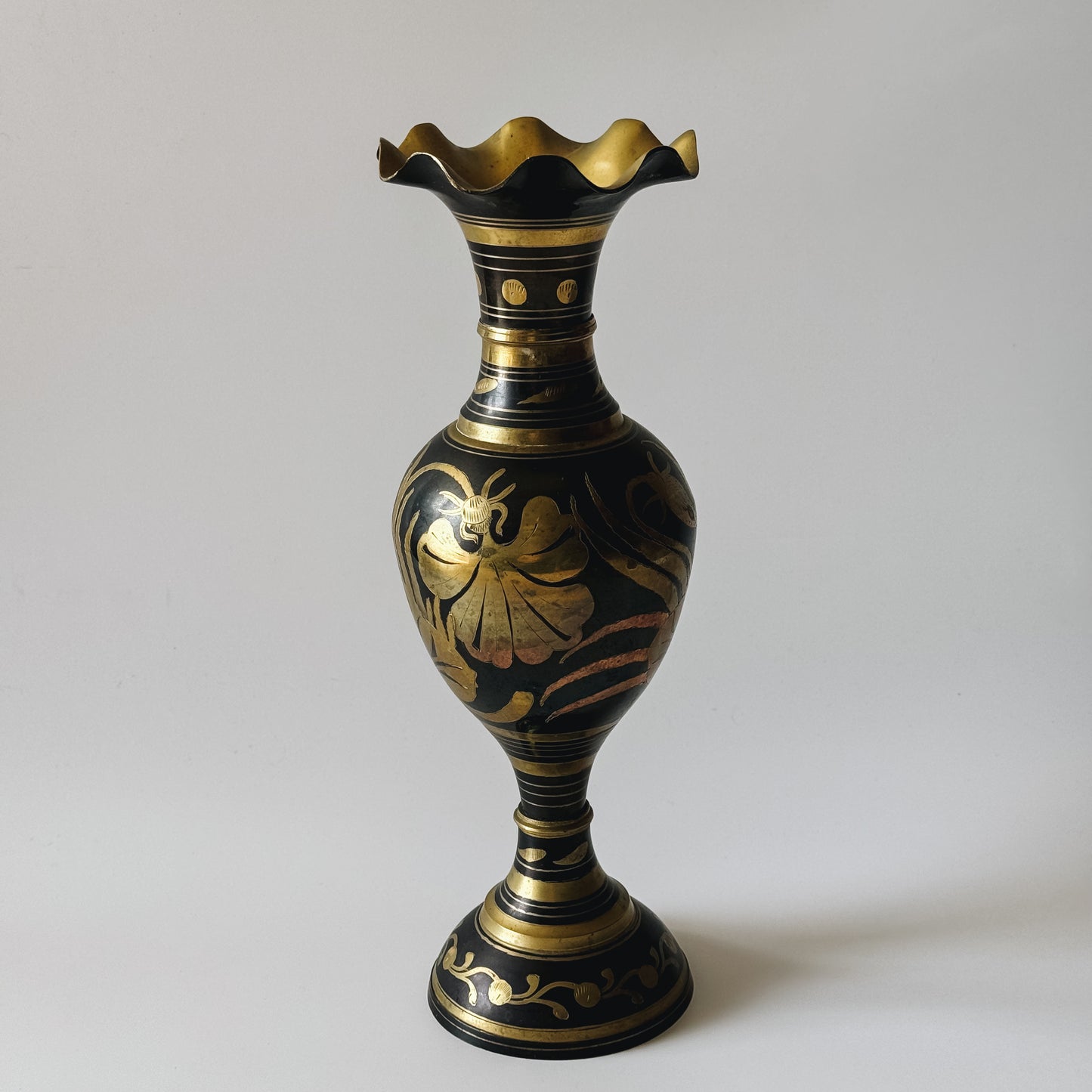 Vintage Solid Brass Fluted Etched Vase