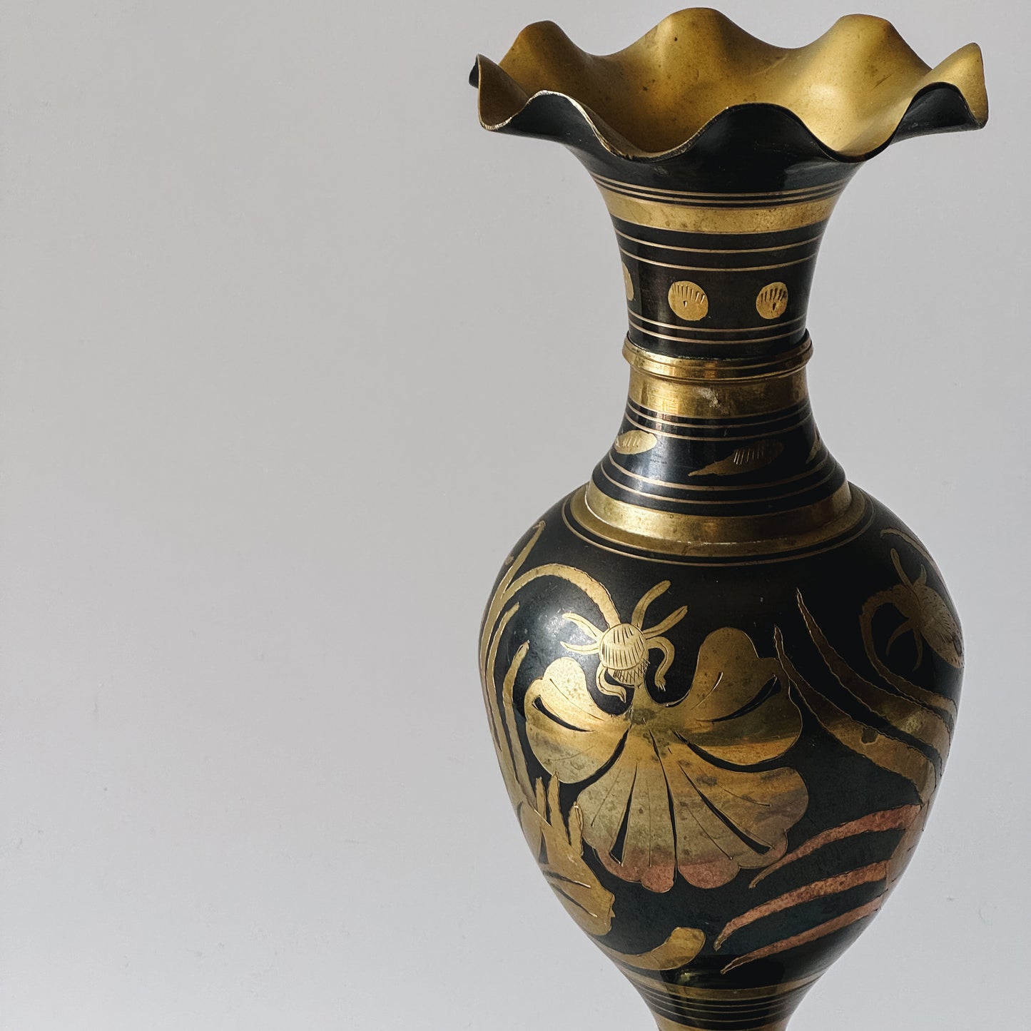 Vintage Solid Brass Fluted Etched Vase