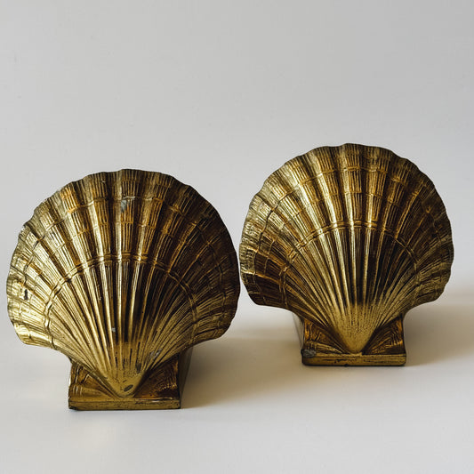 Vintage Solid Brass Shell Bookends | Set of 2