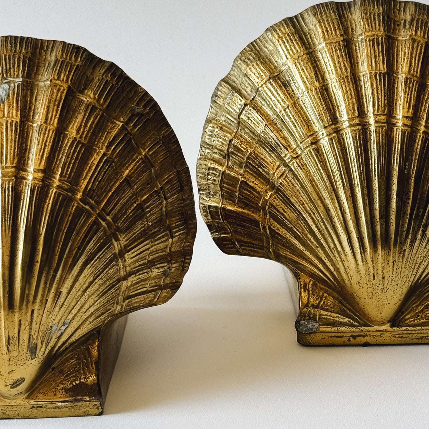 Vintage Solid Brass Shell Bookends | Set of 2