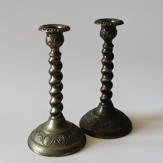 Vintage Brass Twist Candlestick | Made in England