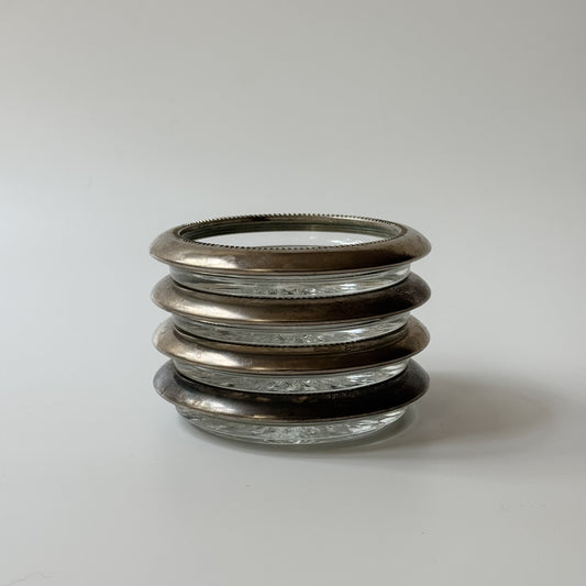 Vintage Silver & Etched Glass Coasters | Set of 4