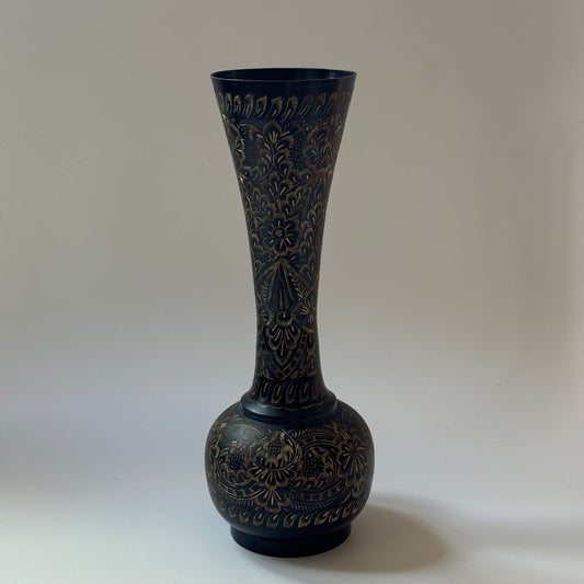 Vintage Etched Black & Gold Vase | Lg