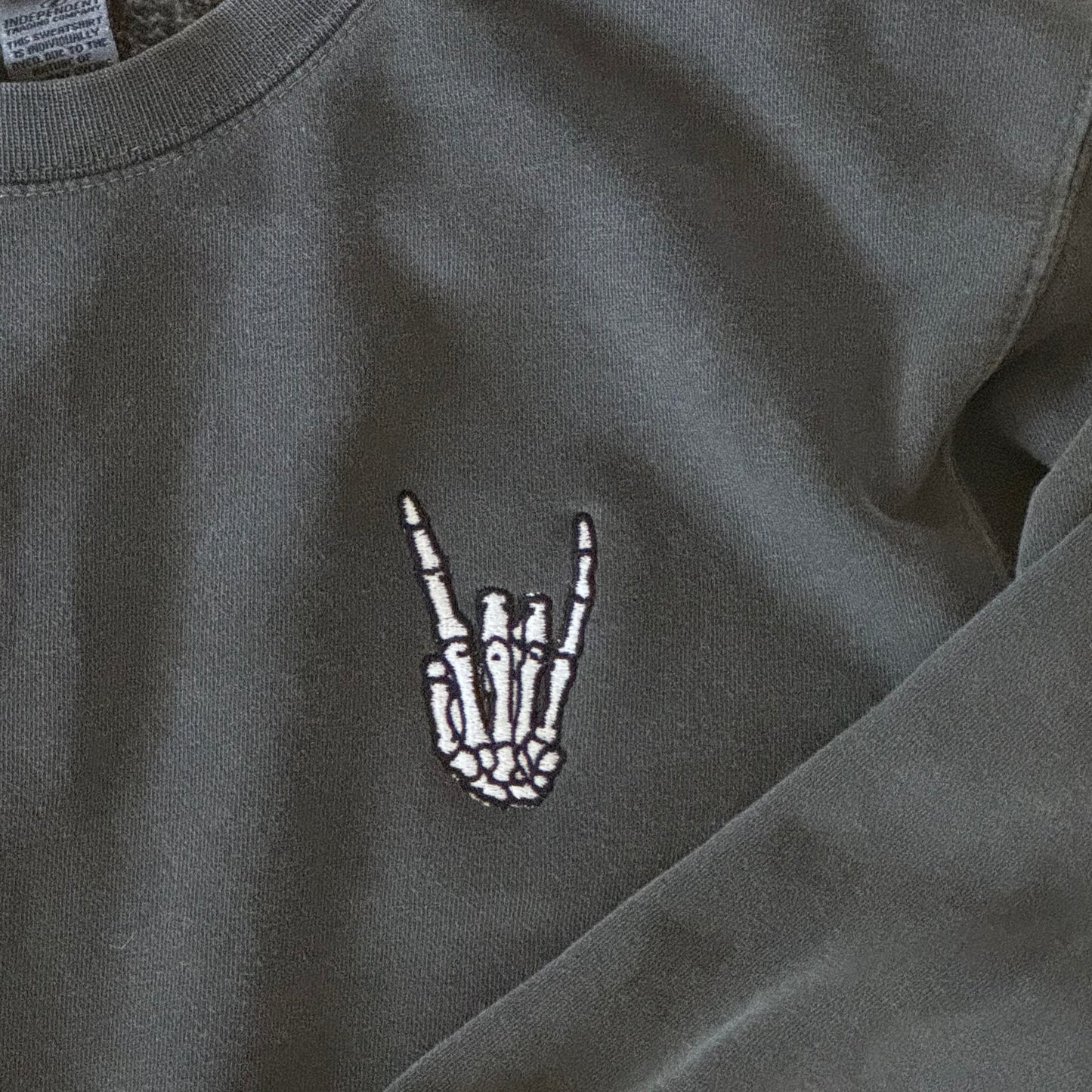 Skeleton Hand Embroidered Crew | Charcoal