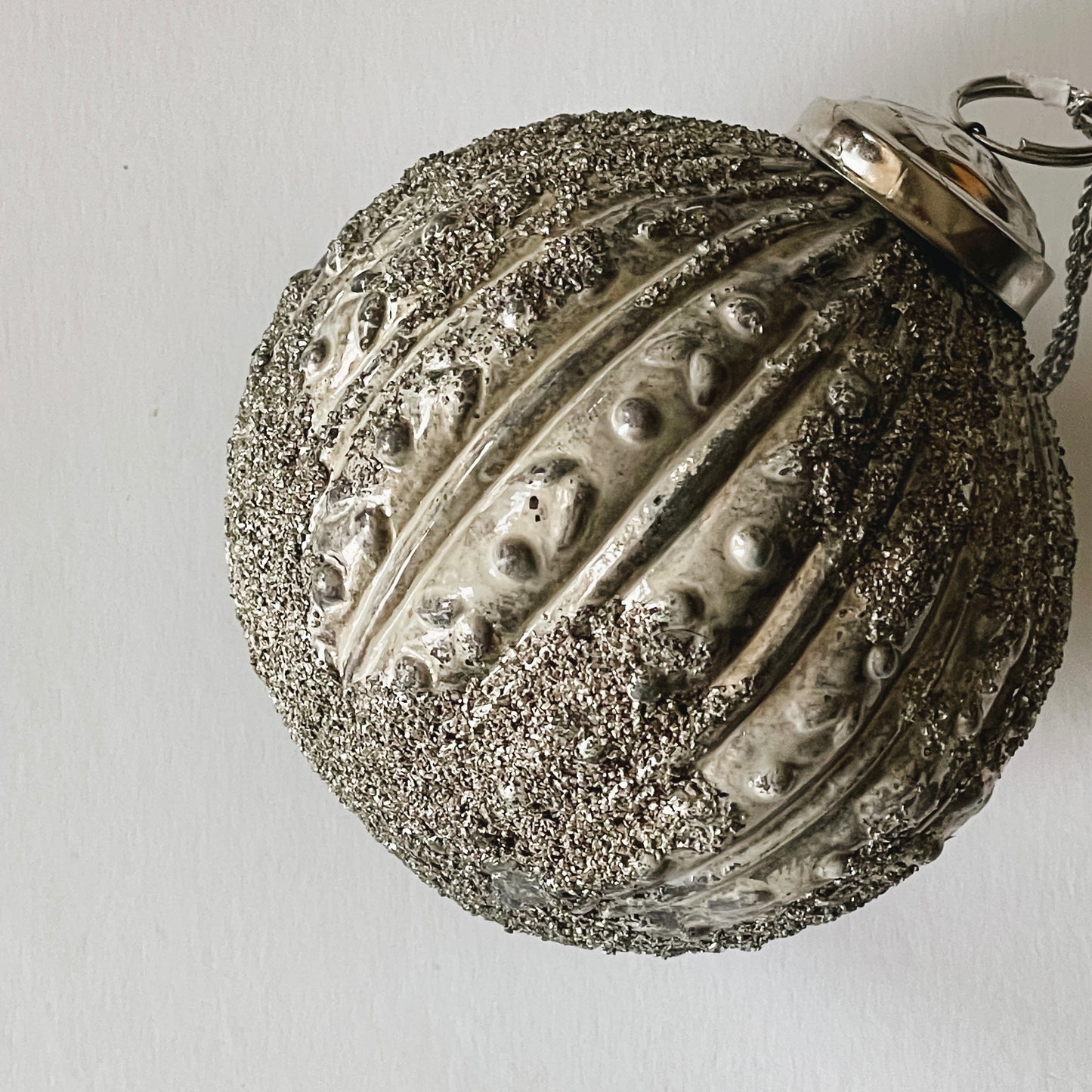 Vintage Style Silver Flocked Ornament | Sm