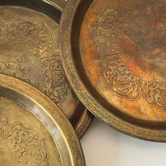 Vintage Solid Brass Engraved Tray