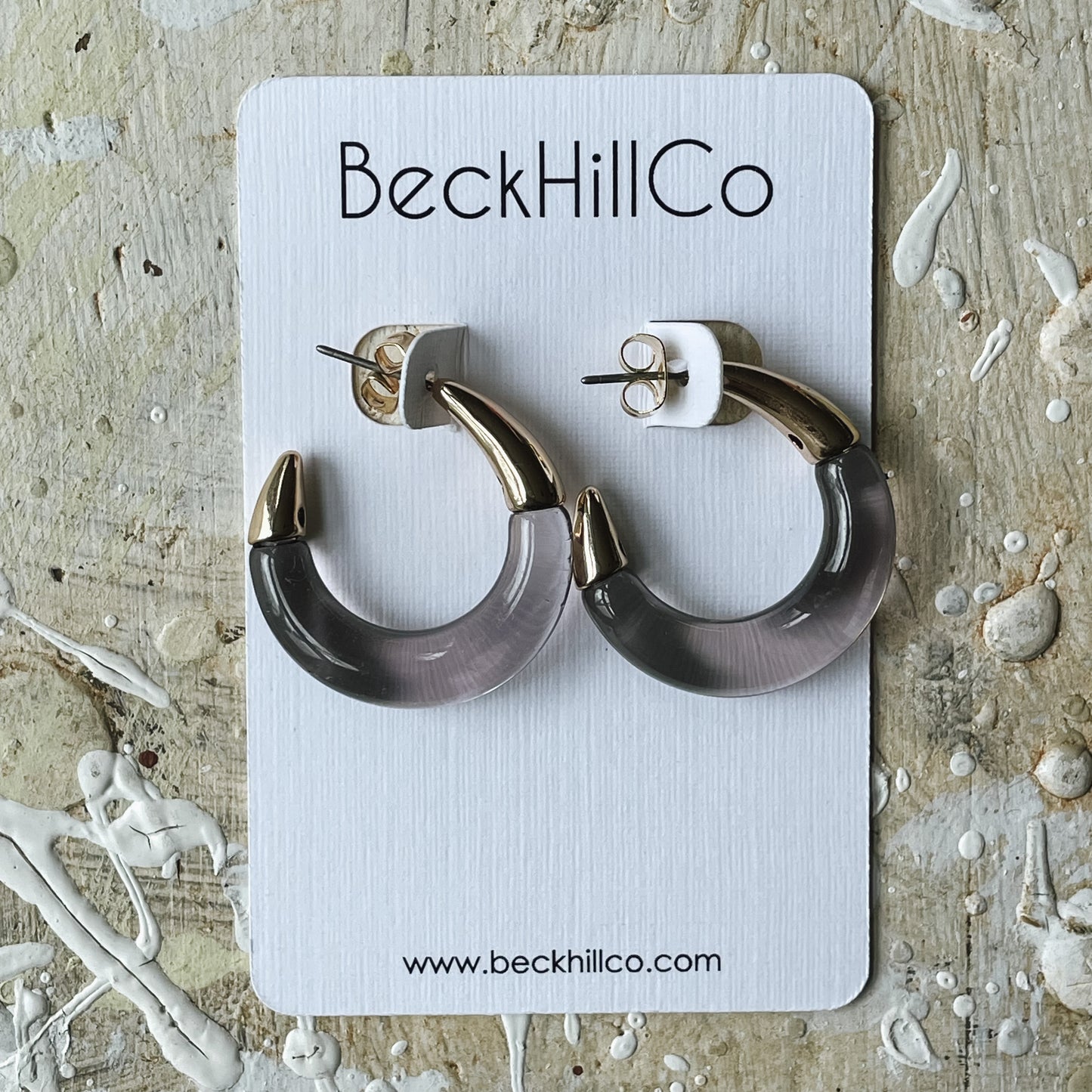 BeckHillCo Handmade Earrings | Resin+Gold | Fog