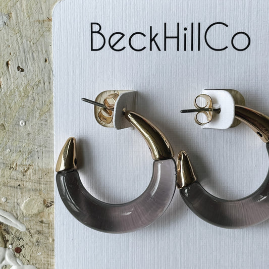 BeckHillCo Handmade Earrings | Resin+Gold | Fog