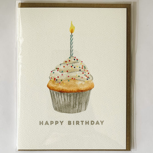 Handmade Watercolor Greeting Card | Cupcake Birthday