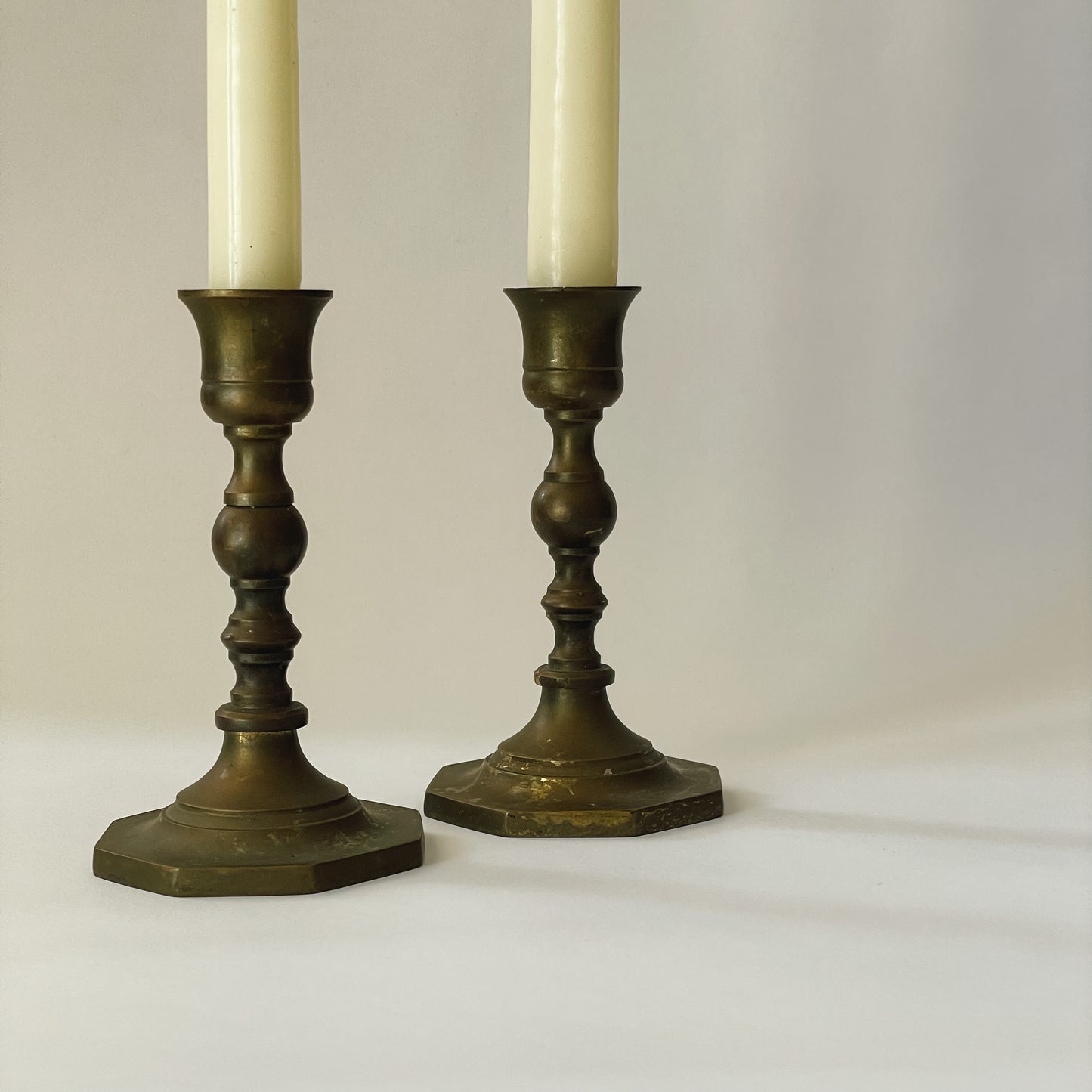 Vintage Solid Brass Candlesticks | Set of 2